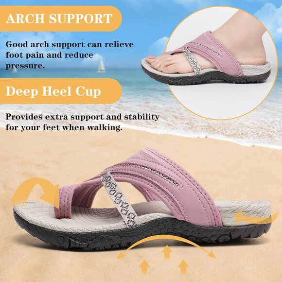 🆕 Women Pink Flip Flops Ladies Arch Support Thong Sandals Bunion Walking Beach - Picture 3 of 7